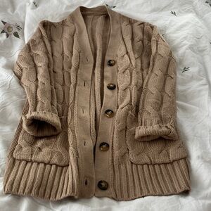 Cozy Cable Knit Cardigan Sweater - Tan